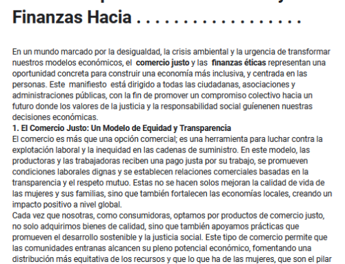 Oikocredit Euskadi, Asociación Kidenda y Asociación Finanzas Éticas lanzan el «Manifiesto por el Comercio Justo y las Finanzas Éticas»